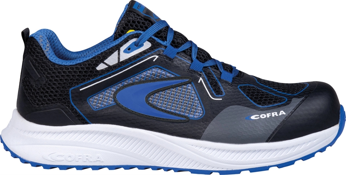 Cofra-PIUMA ESD S1 PS HRO FO SR, HALBSCHUH MICROFASER-NYLON SCHWARZ/HELL BLAUER STOFF/FPT/ESD
