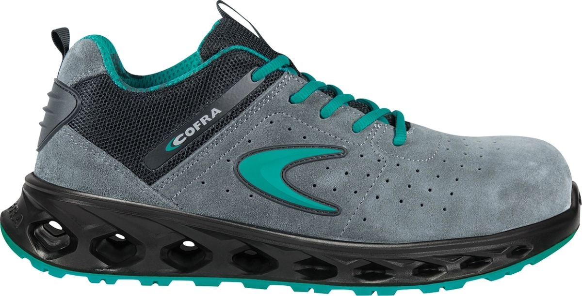 Cofra-KUNG FU ESD S1 PS FO SR, HALBSCHUH VELOURLEDER GRAU/GRUNER STOFF/FPT ZWISCHENSOH./ESD