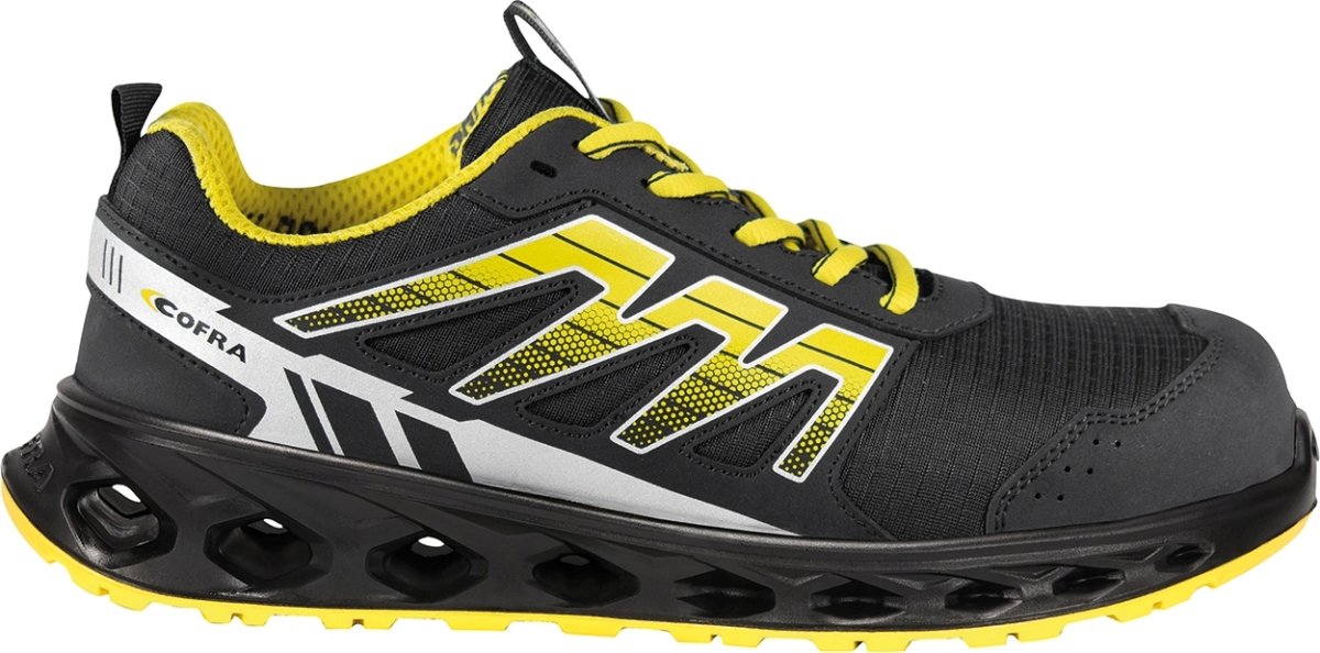 Cofra-CUSHIONING ESD S3S FO SR, HALBSCHUH MICROFASER-NYLON SCHWARZ/GELBER STOFF/FPT ZWIS/ESD