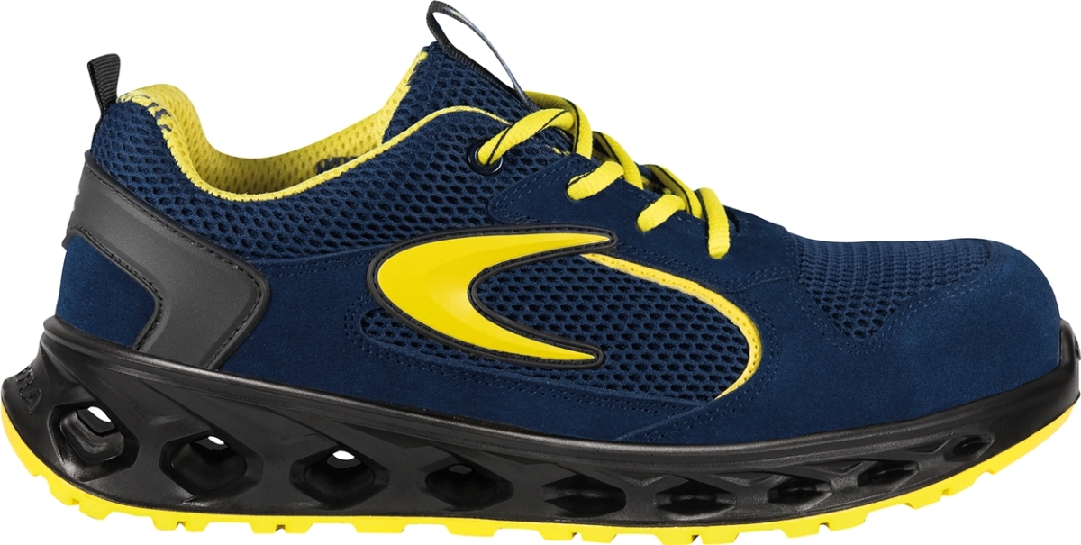 Cofra-INVINCIBLE ESD S1 PS FO SR, HALBSCHUH NYLON-VELOURLEDER BLAU/GELBER STOFF/FPT SOHLE/ESD
