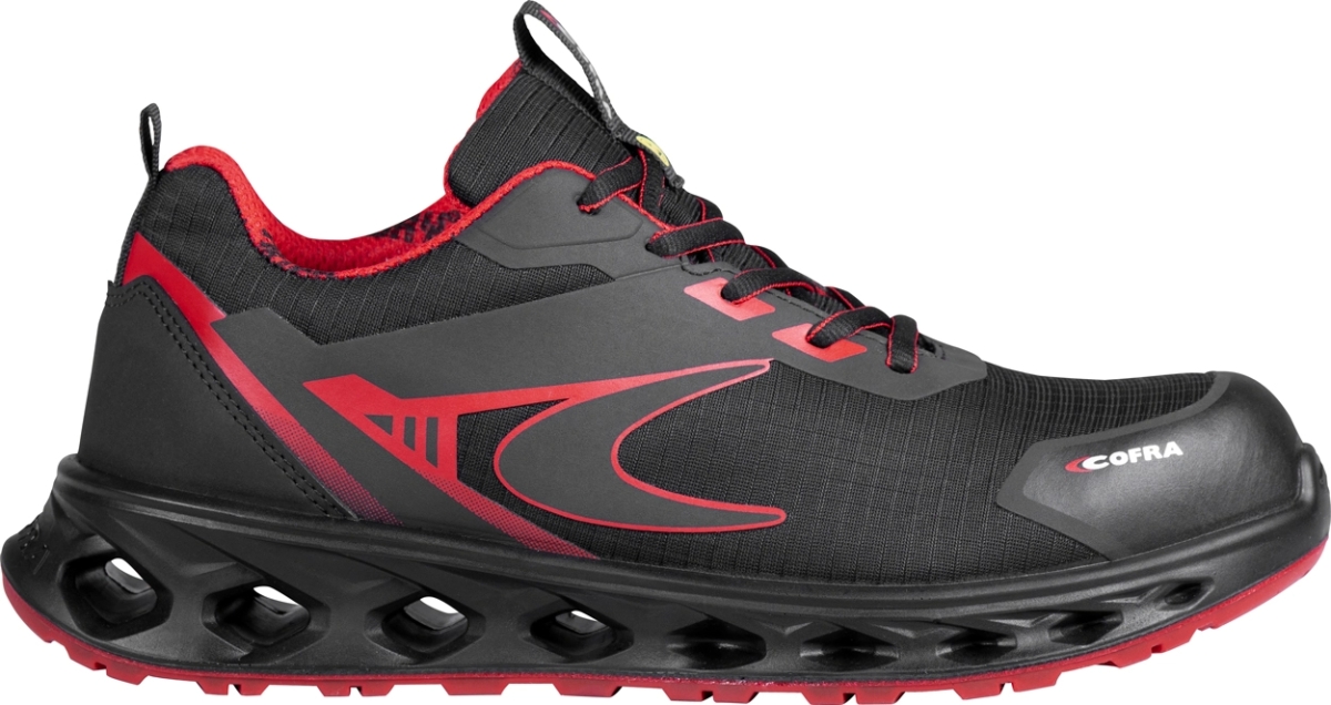 Cofra-VALIDITY ESD S3S FO SR, HALBSCHUH NYLON SCHWARZ/ROTER STOFF/FPT ZWISCHENSOHLE/ESD