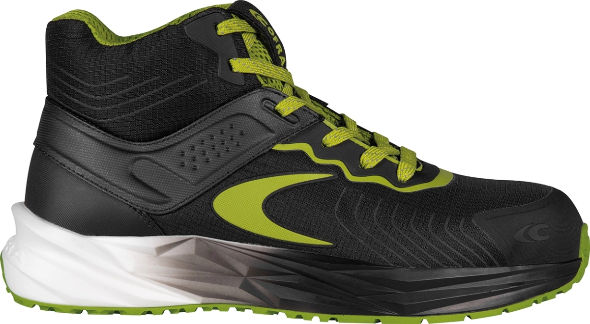Cofra-QUANTYX ESD S3S HRO SC FO SR, HOCHSCHUH NYLON-MICROFASER SCHWARZ/HELL GRUNER STOFF/FPT/ESD