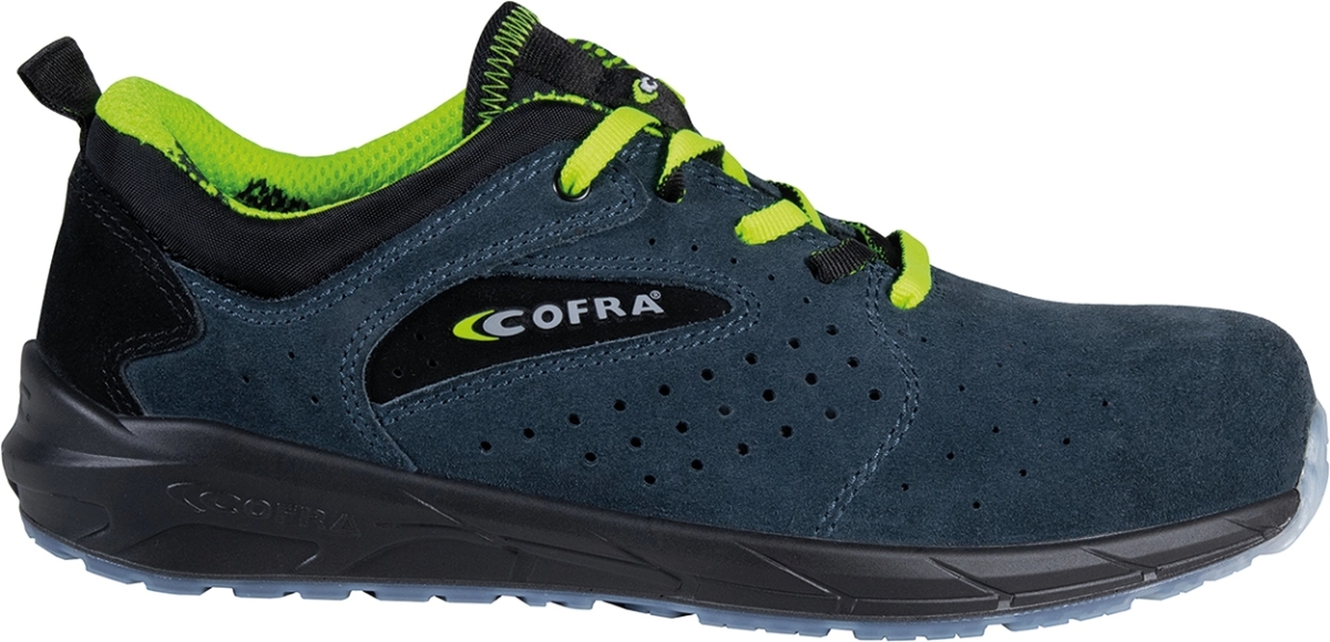 Cofra-TRIPLING S1PS FO SR, HALBSCHUH VELOURLEDER BLAU-SCHWARZ/GELBER STOFF/APT ZWINSCH.