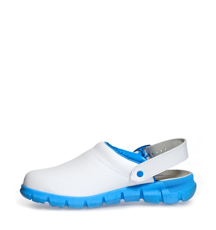ABEBA-Footwear, Damen-und Herren-Arbeits-Berufs-Sicherheits-Clogs, Dynamic ESD gerecht 37312 weiß/blau