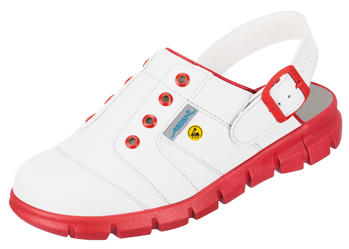 ABEBA-Footwear, Dynamic-OB-A-micro-Damen-und Herren-Arbeits-Berufs-Sicherheits-Clogs, ESD, wei/rot