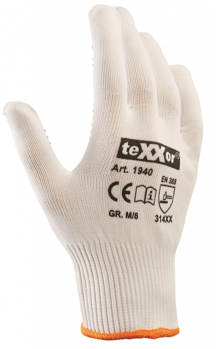 BIG-TEXXOR-Nylon-Feinstrick-Arbeitshandschuhe, weiß, blaue Noppen