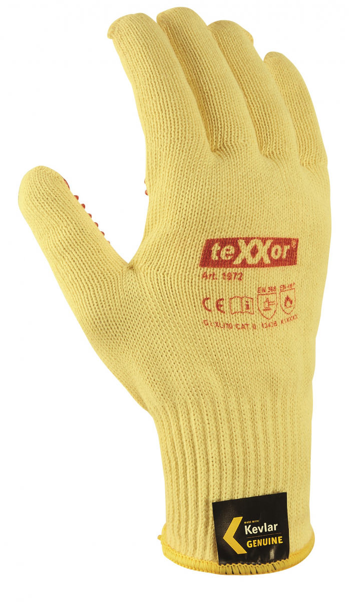 BIG-TEXXOR-Kevlar-Mittelstrick-Arbeitshandschuhe, beige, rote Noppen