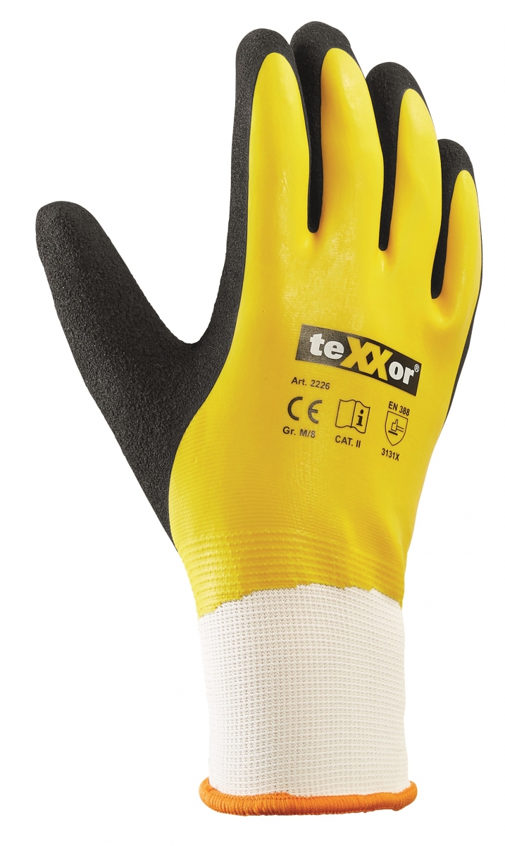 BIG-TEXXOR-Polyester-Strickhandschuhe, Latex, wei/gelb/schwarz