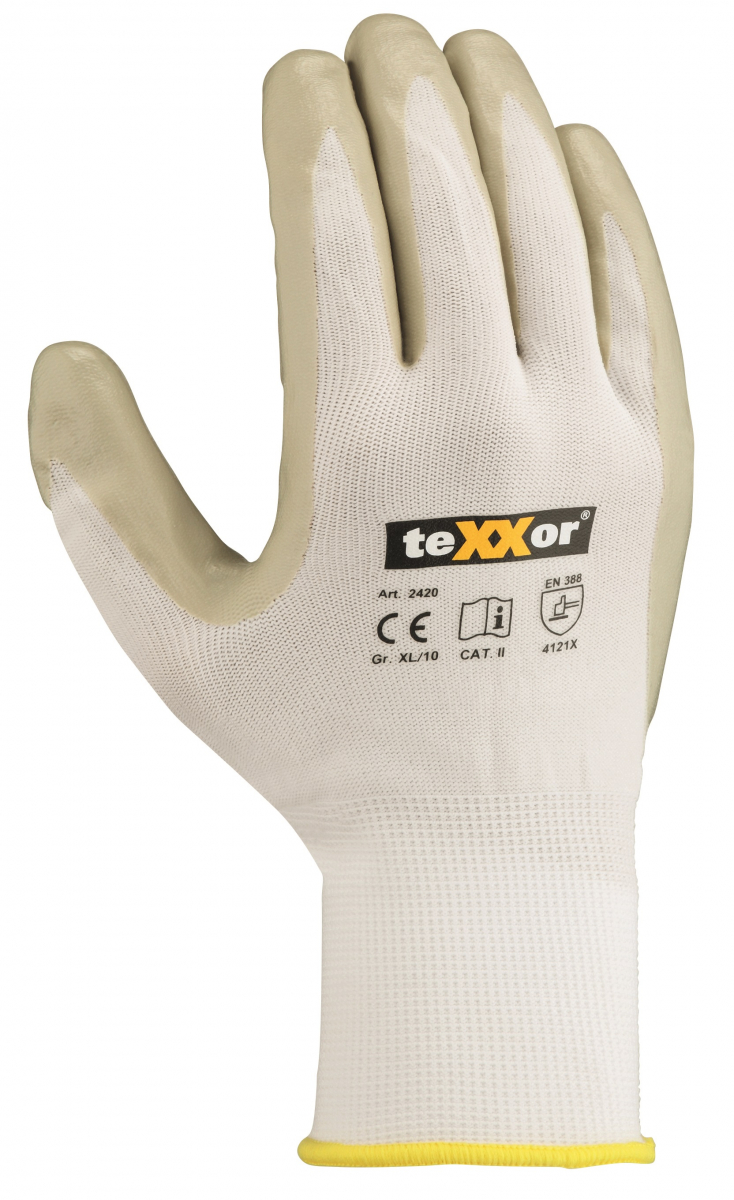 BIG-TEXXOR-Nylon-Strickhandschuhe, weiß/grau