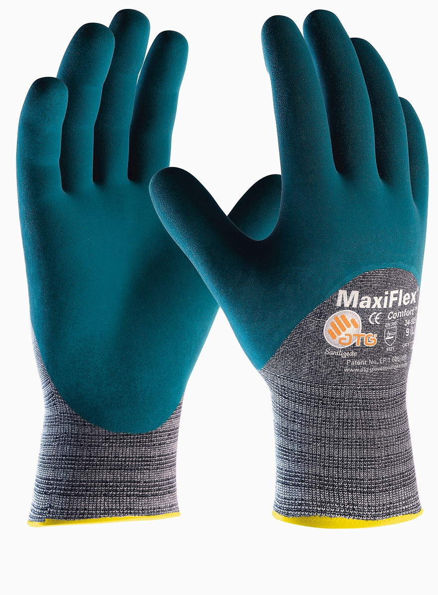 BIG-ATG-Baumwoll-/Nylon-Strickhandschuhe, MaxiFlex Comfort, hellgrau/blau