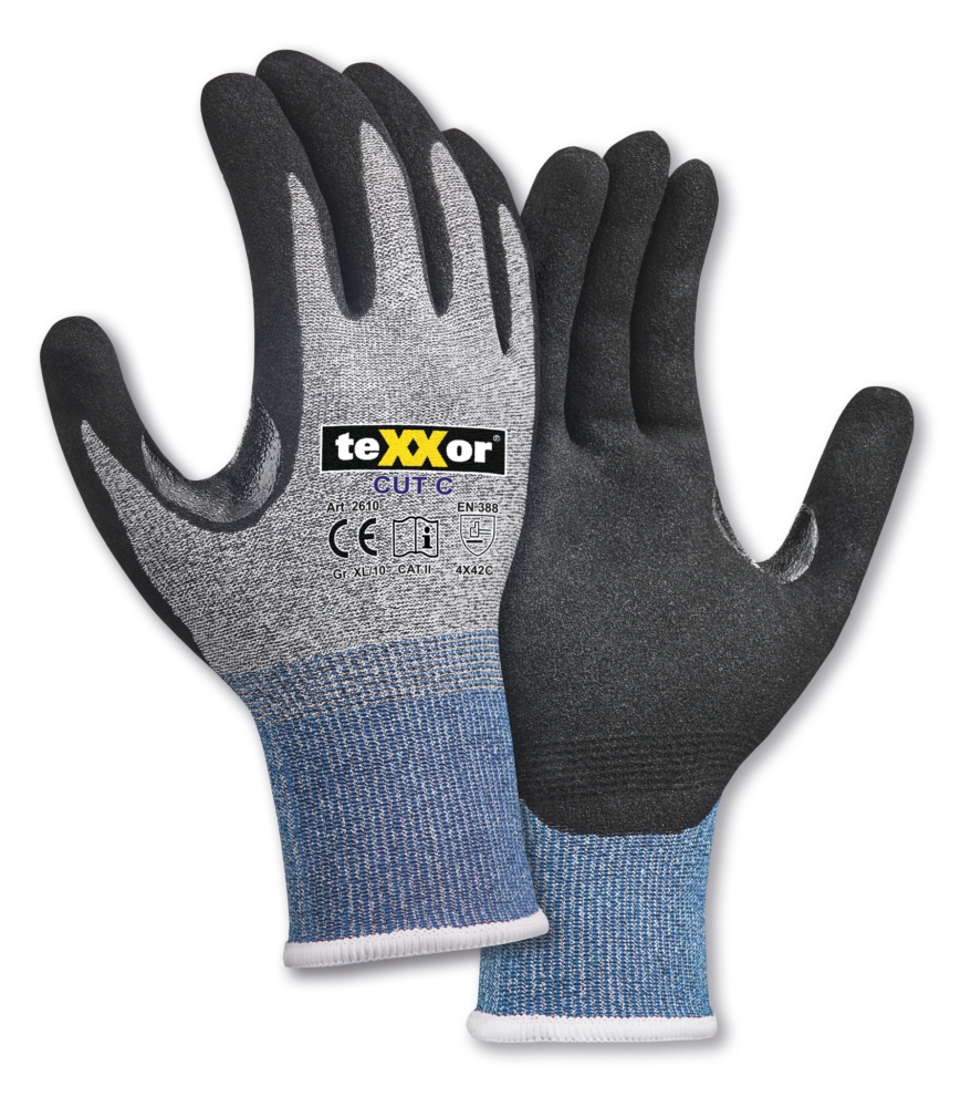 BIG-TEXXOR Schnittschutz-Strickhandschuhe CUT B, grau-meliert/blau/schwarz