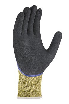 teXXor® Schnittschutz-Strickhs. BLACK CUT® D 3/4 besch., grau-meliert/blau/gelb/schwarz