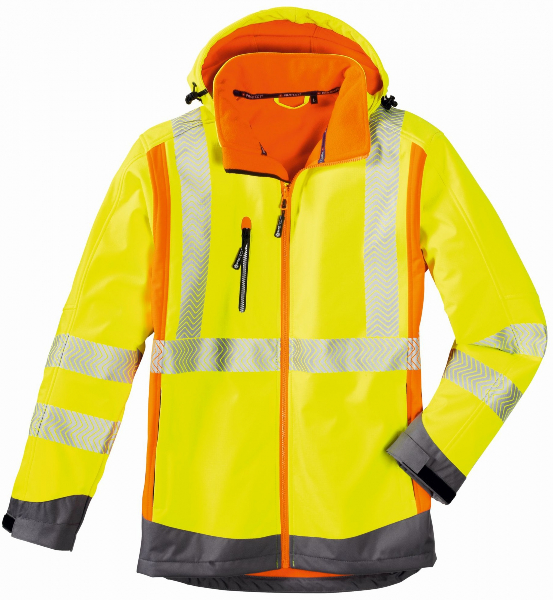 BIG-4-Protect-Warnschutz-Softshelljacke, Houston, leuchtgelb/leuchtorange/grau