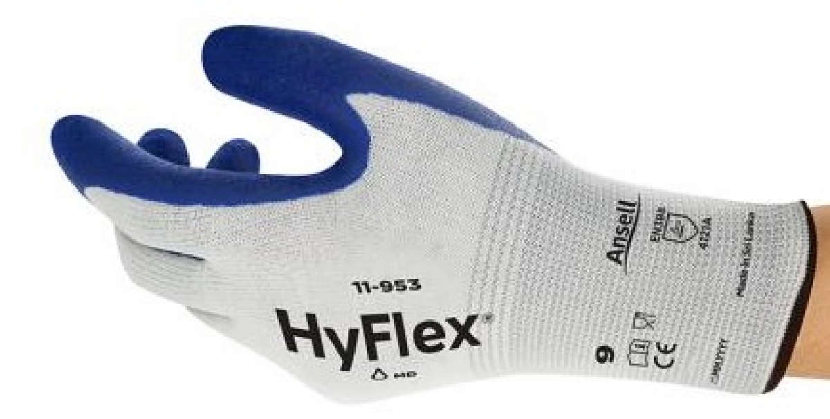 ANSELL-Workwear, Arbeitshandschuhe, "HYFLEX", 11-953, Lnge: 220-260 mm, blau auf wei, VE = 12 Paar