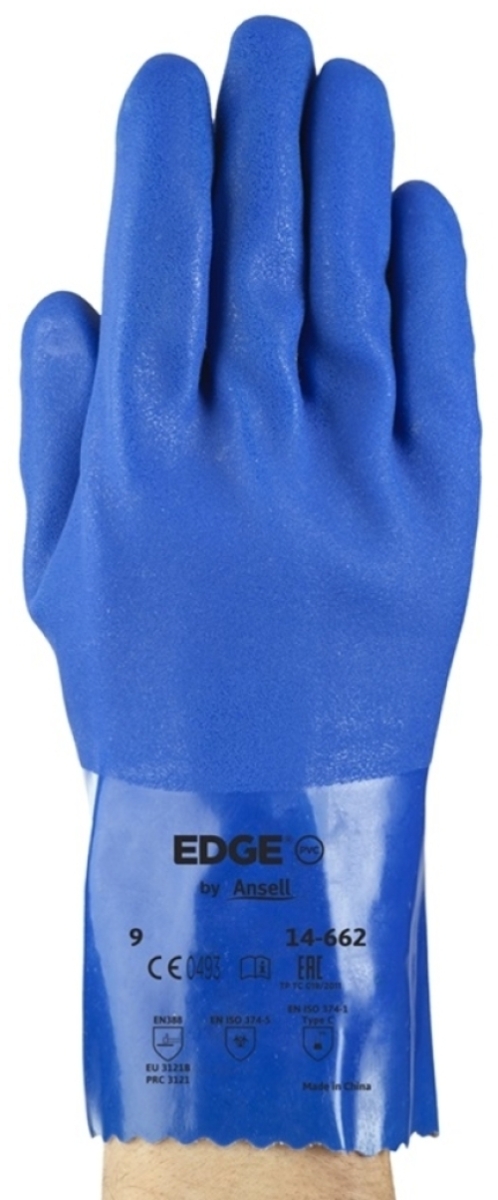 ANSELL-EGDE 14-662, Chemikalienschutz-Handschuhe, Arbeitshandschuhe, mit PVC-Beschichtung, blau