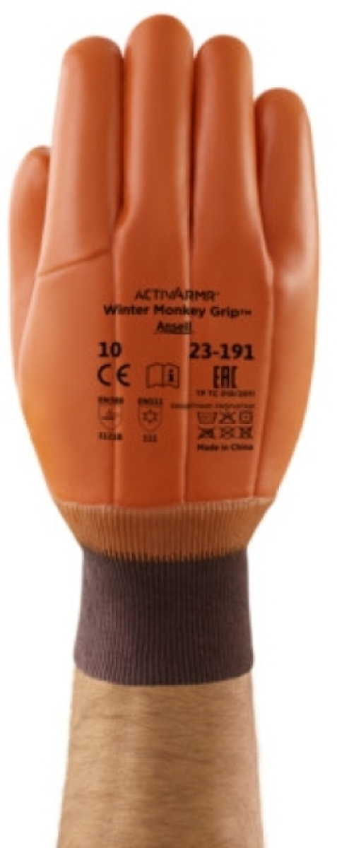 ANSELL-PVC-Winter-Handschuhe, Arbeitshandschuhe, WINTER-MONKEY GRIP, 23-191, rotbraun