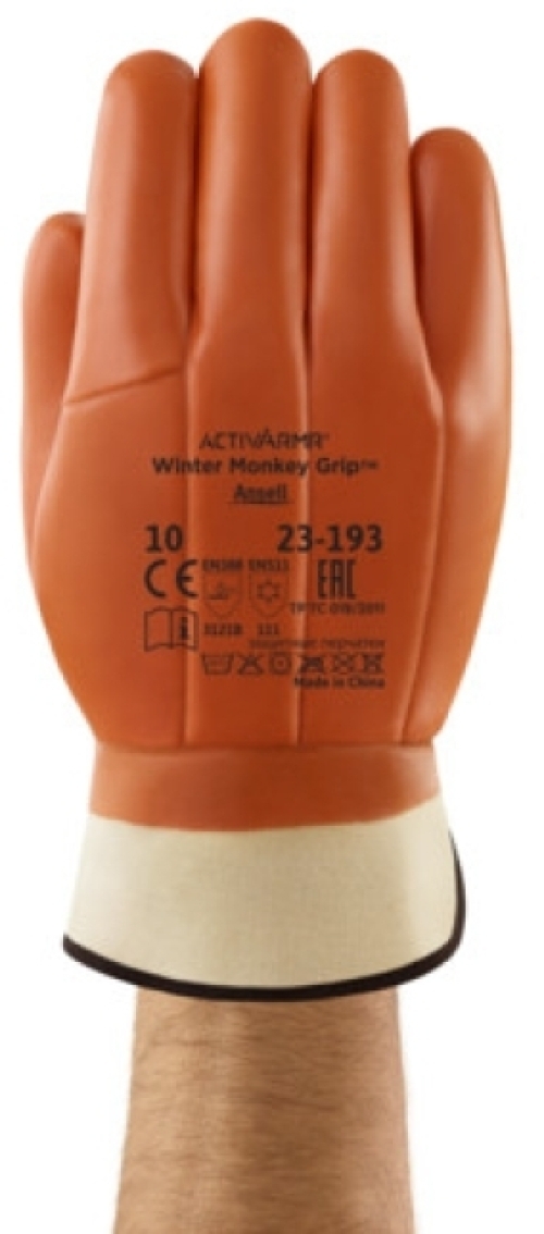 ANSELL-PVC-Winter-Handschuhe, Arbeitshandschuhe, WINTER-MONKEY GRIP, 23-193, rotbraun