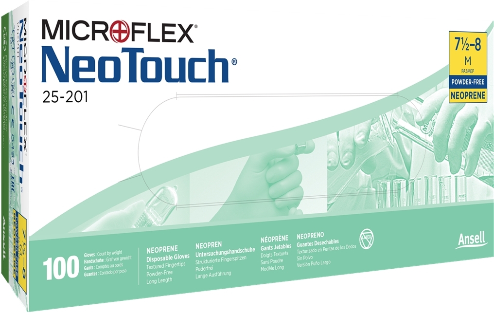 ANSELL-EW-NEOPREN-HANDSCHUHE, NEO TOUCH, 25-201, Pkg. à 100 Stück, VE: 10 Pkg. hellgrün