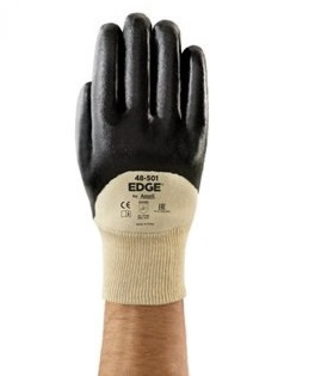 ANSELL-Workwear, Baumwolle-Arbeitshandschuhe mit Nitrilbeschichtung, EDGE, 48-501, schwarz, VE = 12 Paar