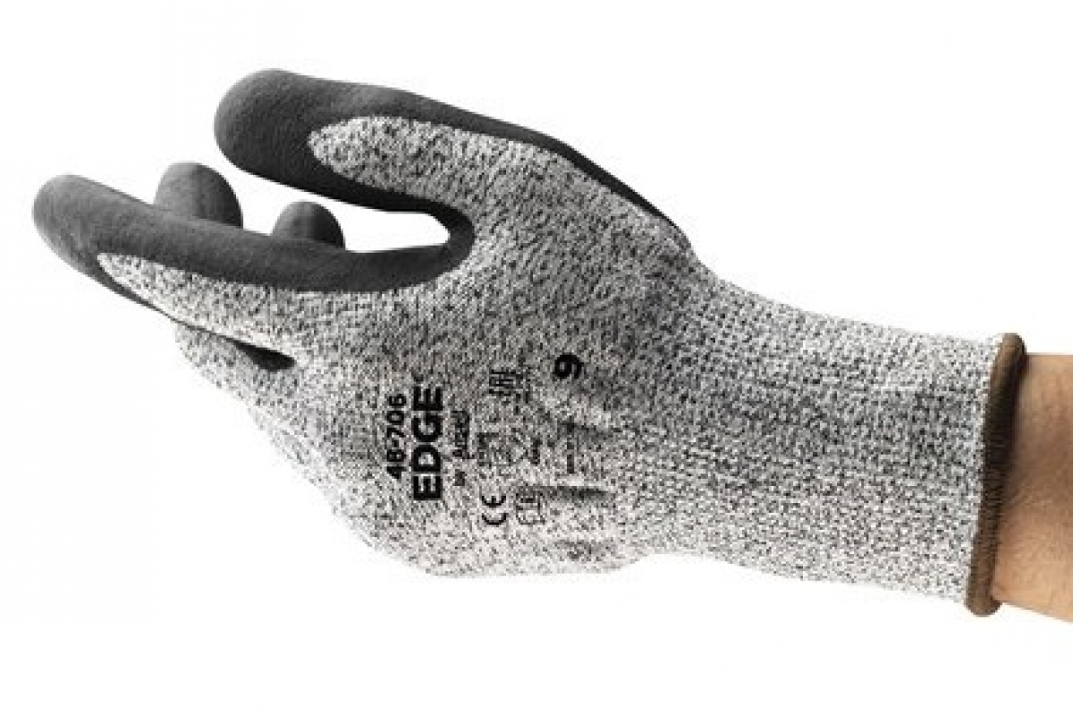ANSELL-Workwear, Strickhandschuhe, mit Nitrilschaumbeschichtung, EDGE 48-706, grau/schwarz, VE = 12 Paar