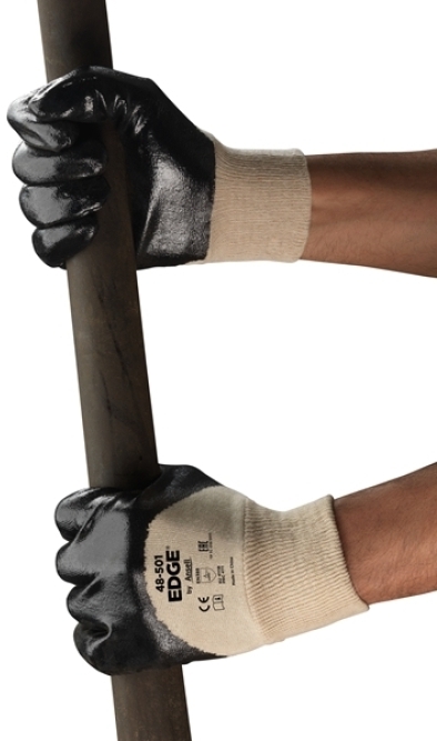 ANSELL-BAUMWOLL-ARBEITSHANDSCHUHE mit Nitrilbeschichtung, Arbeitshandschuhe, EDGE, 48-501, schwarz