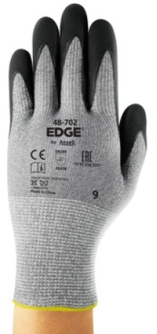 ANSELL-STRICKHANDSCHUHE, mit Nitrilbeschichtung,Arbeitshandschuhe, EDGE 48-702, grau/schwarz