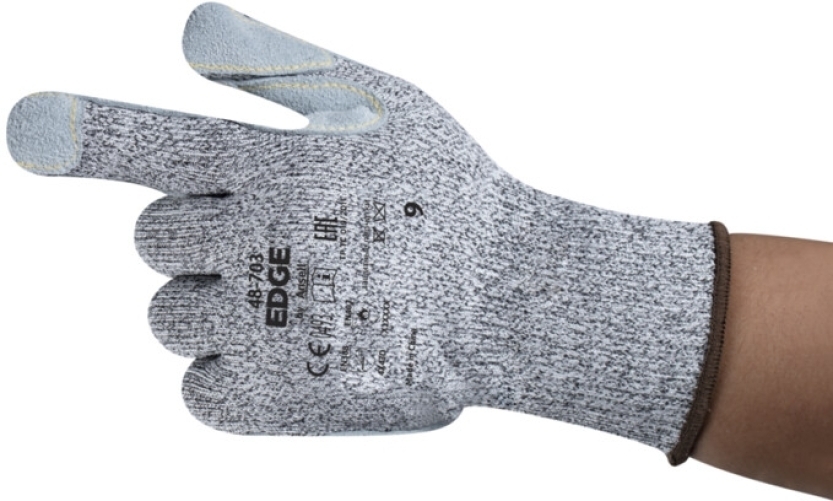 ANSELL-STRICKHANDSCHUHE, mit Lederverstärkung, Arbeitshandschuhe, EDGE 48-703, grau