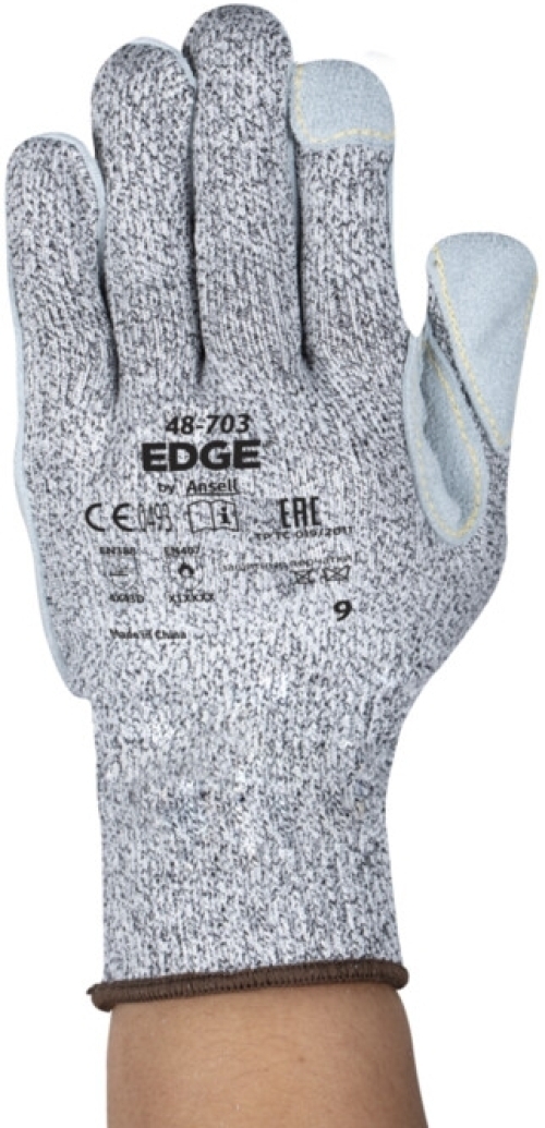 ANSELL-STRICKHANDSCHUHE, mit Lederverstärkung, Arbeitshandschuhe, EDGE 48-703, grau
