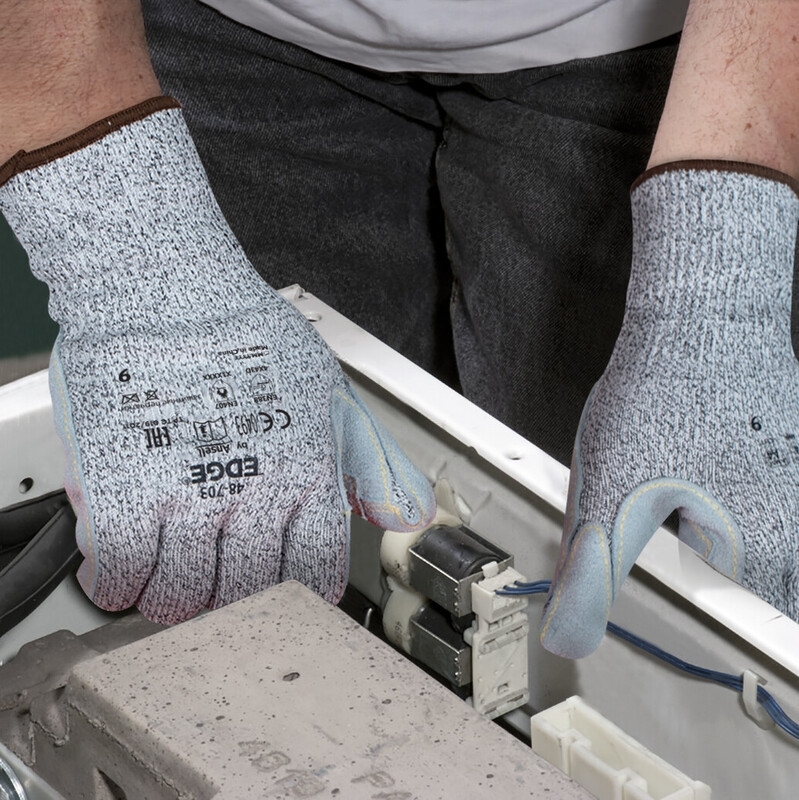 ANSELL-STRICKHANDSCHUHE, mit Lederverstärkung, Arbeitshandschuhe, EDGE 48-703, grau
