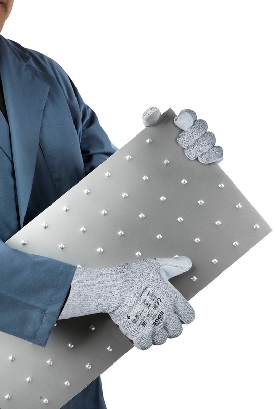 ANSELL-STRICKHANDSCHUHE, mit Lederverstärkung, Arbeitshandschuhe, EDGE 48-703, grau