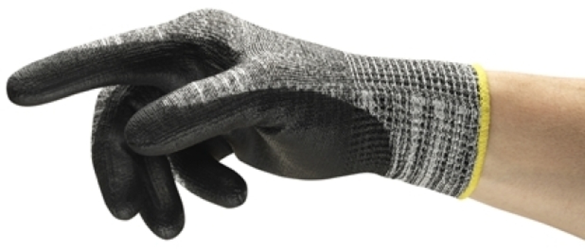 ANSELL-STRICKHANDSCHUHE, mit PU-Beschichtung, EArbeitshandschuhe, DGE 48-705, grau/schwarz
