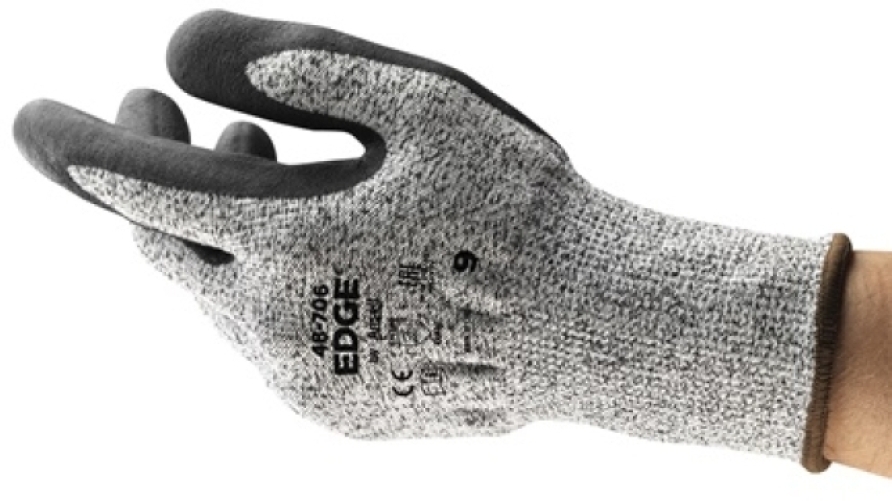 ANSELL-STRICKHANDSCHUHE, mit Nitrilschaumbeschichtung, Arbeitshandschuhe, EDGE 48-706, grau/schwarz