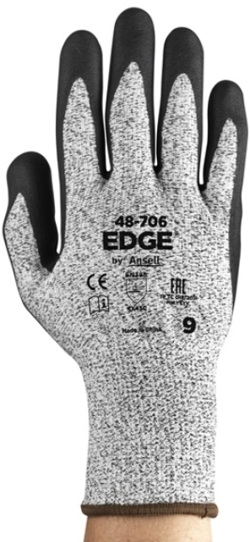 ANSELL-STRICKHANDSCHUHE, mit Nitrilschaumbeschichtung, Arbeitshandschuhe, EDGE 48-706, grau/schwarz