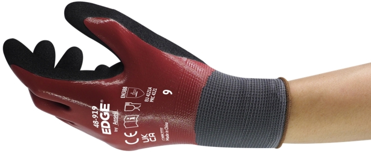 ANSELL-NITRILHANDSCHUHE, Vollbeschichtung,Arbeitshandschuhe, EDGE 48-919, schwarz/rot