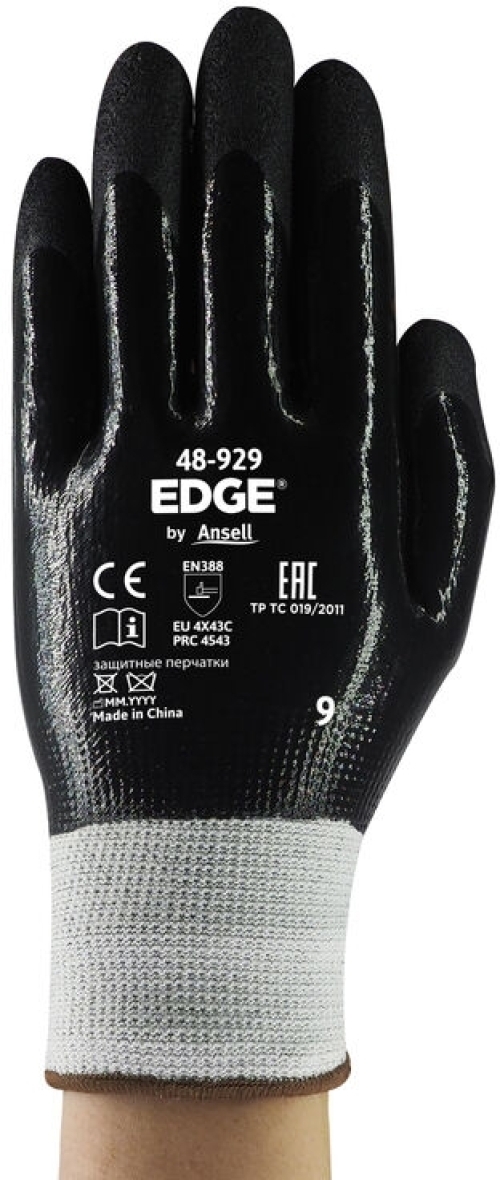 ANSELL-STRICKHANDSCHUHE, mit Nitril-Vollbeschichtung, Arbeitshandschuhe, EGDE 48-929, schwarz