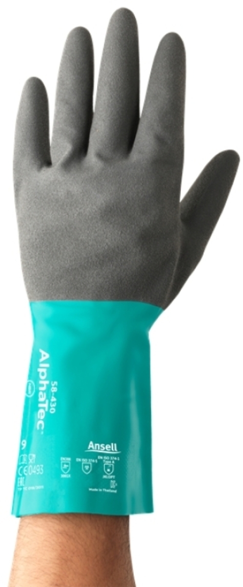 ANSELL-CHEMIKALIENSCHUTZ-HANDSCHUHE, Arbeitshandschuhe, ALPHATEC, 58-430, grün/grau