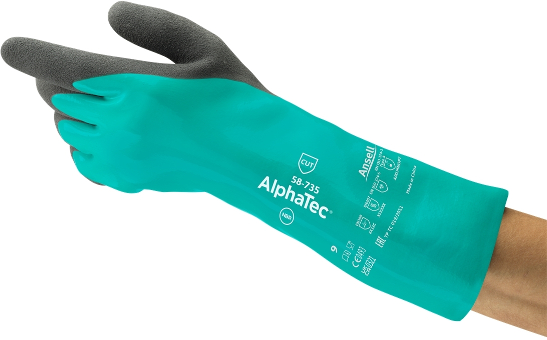 ANSELL-ALPHATEC, 58-735, Chemikalienschutz-Handschuhe, Arbeitshandschuhe, grün/schwarz