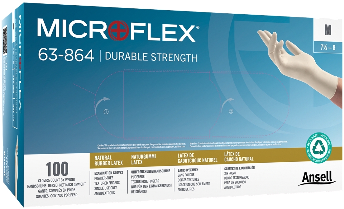 ANSELL-EINWEG-LATEX-HANDSCHUHE, MICROFLEX, 63-864, Pkg. á 100 Stück, natur