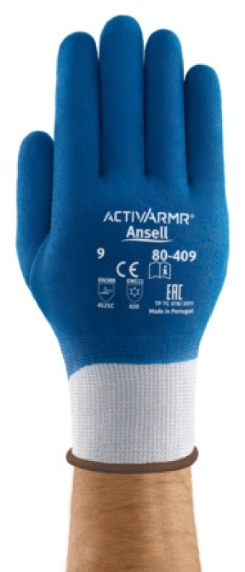 ANSELL-STRICK-HANDSCHUHE, Arbeitshandschuhe, POWER FLEX, 80-409, blau/weiss
