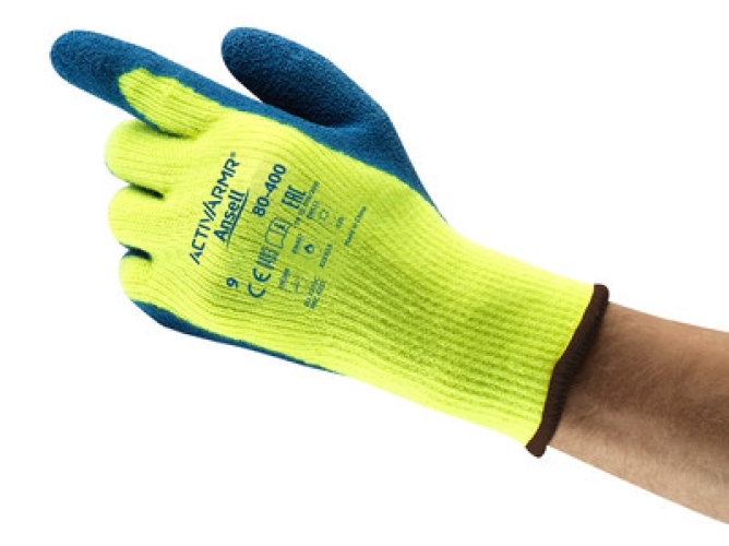 ANSELL-STRICK-Winter-Handschuhe, Arbeitshandschuhe, POWER FLEX, 80-400, gelb/blau