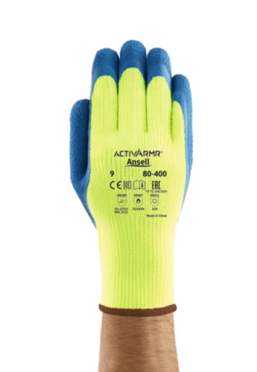 ANSELL-STRICK-Winter-Handschuhe, Arbeitshandschuhe, POWER FLEX, 80-400, gelb/blau