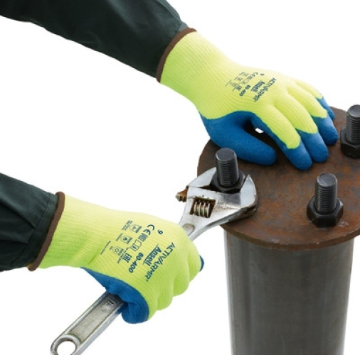 ANSELL-STRICK-Winter-Handschuhe, Arbeitshandschuhe, POWER FLEX, 80-400, gelb/blau