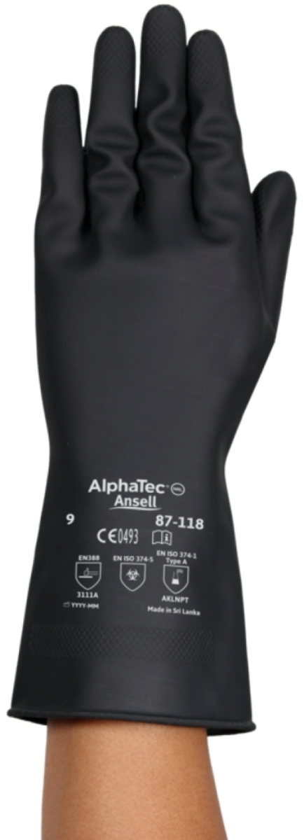 ANSELL-ALPHATEc, 87-118, NATURKAUTSCHUKLATEXHANDSCHUHE, schwarz