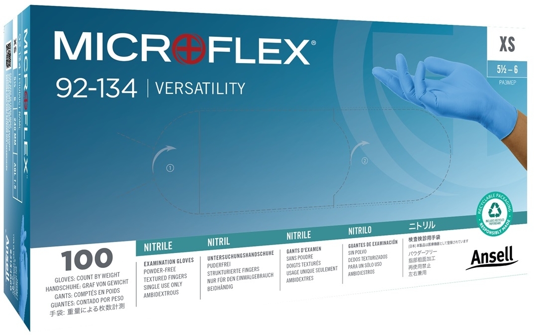 ANSELL-EINWEG-NITRIL-HANDSCHUHE, MICROFLEX, 92-134, Pkg. á 100 Stück, blau