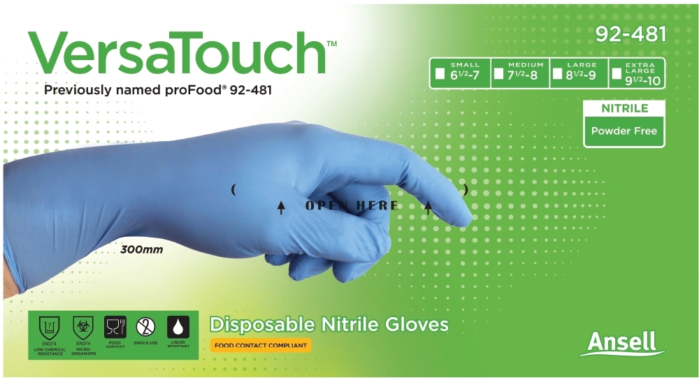 ANSELL-EINWEG-NITRIL-HANDSCHUHE, VERSATOUCH, ungepudert, 92-481, Pkg. á 100 Stück, hellblau