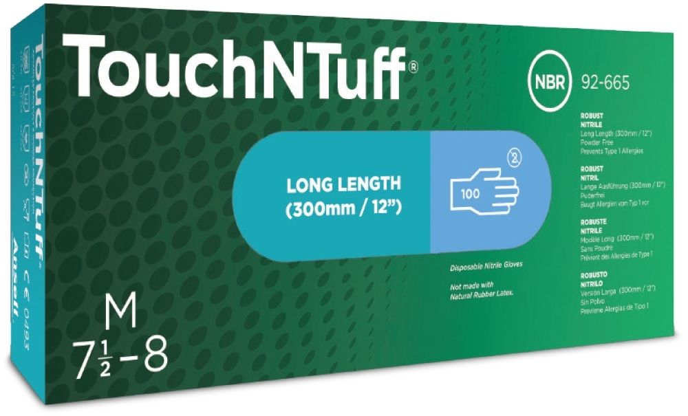 ANSELL-EINWEG-NITRIL-HANDSCHUHE, TOUCHNTUFF, 92-665, Pkg. á 100 Stück, hellblau