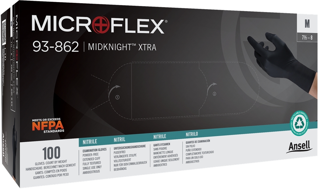 ANSELL-EINWEG-NITRIL-HANDSCHUHE, MICROFLEX, 93-862, Pkg. á 100 Stück, schwarz