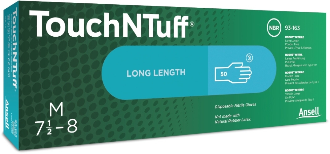 ANSELL-EINWEG-NITRIL-HANDSCHUHE, TOUCHNTUFF, 93-163, Spender. á 50 Stück, VE: 10 Spender, hellblau