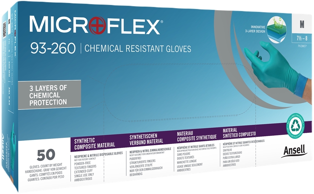 ANSELL-EINWEG-NITRIL/NEOPREN-HANDSCHUHE, MICROFLEX, 93-260, Pkg. á 50 Stück, VE: 10 Pkg. grün/blau