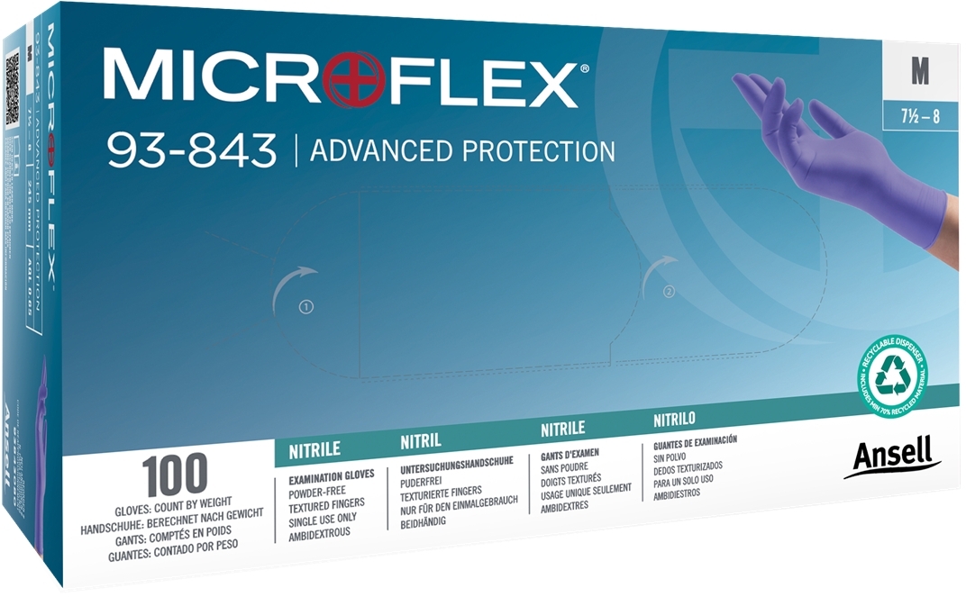 ANSELL-EINWEG-NITRIL-HANDSCHUHE, MICROFLEX, 93-843, Pkg. á 100 Stück, blau
